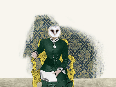 Owl chair collage illustration owl web design