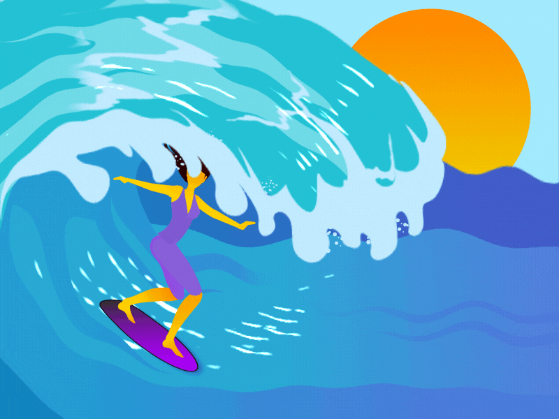 breaking the waves after effect animation art beach character design flat gif holiday illustration ocean summer sun surf surfing vacation water wind