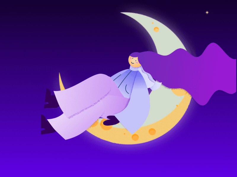 Girl On the Moon 2019 2d animation art cute design flat gif girl love moon nature night style trends