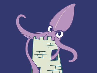 Squid Attack! animal character illustration squid tower