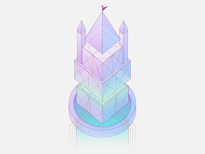Fantasy illustration castle concept dreamy fantasy geometric illustration iridescent isometric monument valley vector