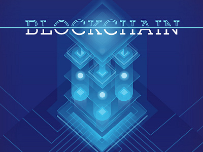 Blockchain illustration and typography design abstract blockchain crypto cryptocurrency dark geometric illustration isometric lettering tech technology typography vector
