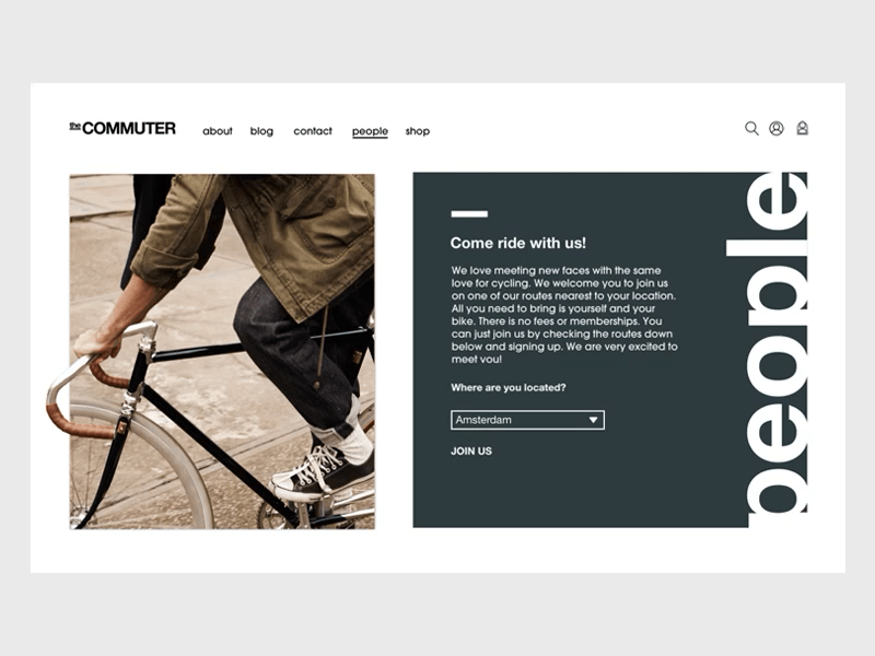 The Commuter - page transition animation biking concept design grid interaction interface motion typography ui ux web website