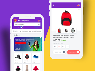 Makemycart addtocart adobe adobexd app cart mobile mobileapp online onlinestore payment shipping shopping store ui xd