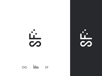 SoftwareFactory logo concept black brand identity branding creative design factory identity infinity letter logo logo design mark minimal modern monogram software symbol tech technology vector