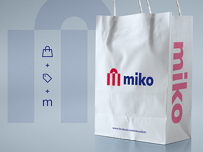 Miko outlet logo brand identity branding color creative design identity label letter logo logo design mark monogram outlet price sale shop shop logo shopping bag symbol vector