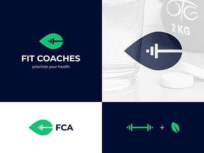 Fit Coaches logo proposal brand identity branding coach creative design dumbbell fit fitness gym health identity leaf logo logo design mark negative space nutrition personal trainer symbol vector
