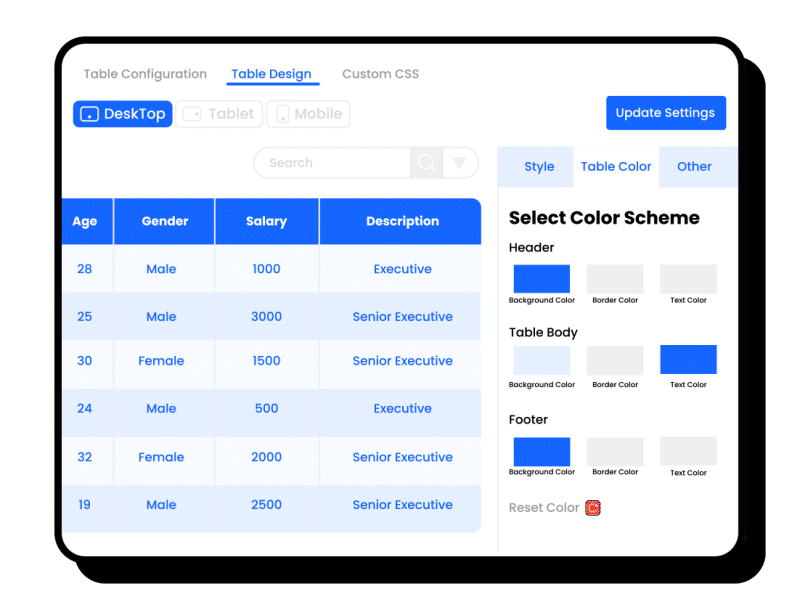 Table design and color theme feature Lottie animation animation branding graphic design illustration json animation looped animation lottie lottie animation lottiefiles motion graphics ui ui animatio web animation