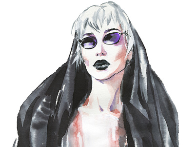 Fashion portrait of girl in sunglasses. Ink artwork artwork beauty face fashion girl hairstyle illustration illustrator ink look matrix model portrait sexy sunglasses trendy watercolor woman