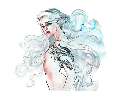 Khaleesi portrait. Ink illustration. dragon emilia clarke fanart fantasy fashion game of throne hand drawn illustration illustrator ink khaleesi painting portrait sexy watercolor woman