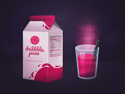 Hello Dribbble! debut design first design first shoot first shot glass gradient color hello dribbble illustration juice vector wacom welcome shot