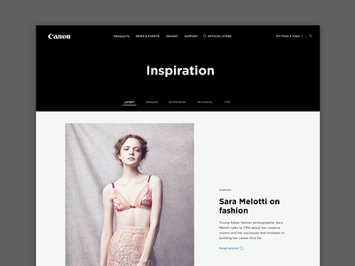 Canon Professional Website black canon design digital images photography professional ux wireframe website white