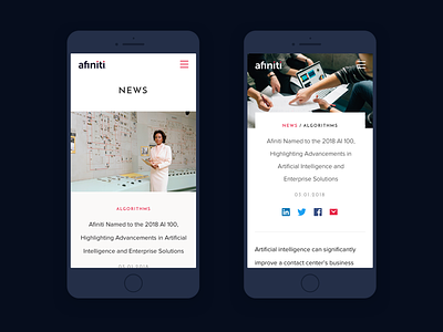 Afiniti Mobile Website ai artificial intelligence blue case study editorial landing page scroll website