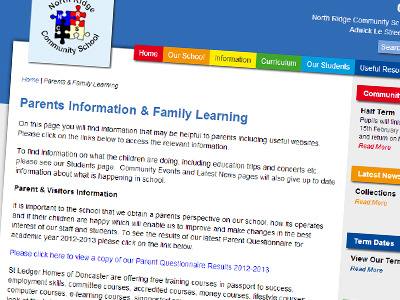 Northridge Information Page design doncaster school web