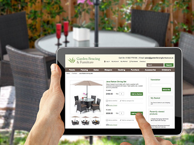 Garden Fencing and Furniture Tablet brown cream doncaster ecommerce garden gardening green tablet web web design website