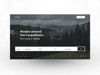 POVITRULIA - Search of hikes app branding landing minimal page photo typography ui ux web website