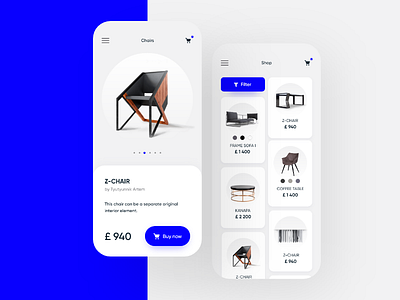 App Furniture store app furniture kfrv minimal product service shop store typography ui ux web