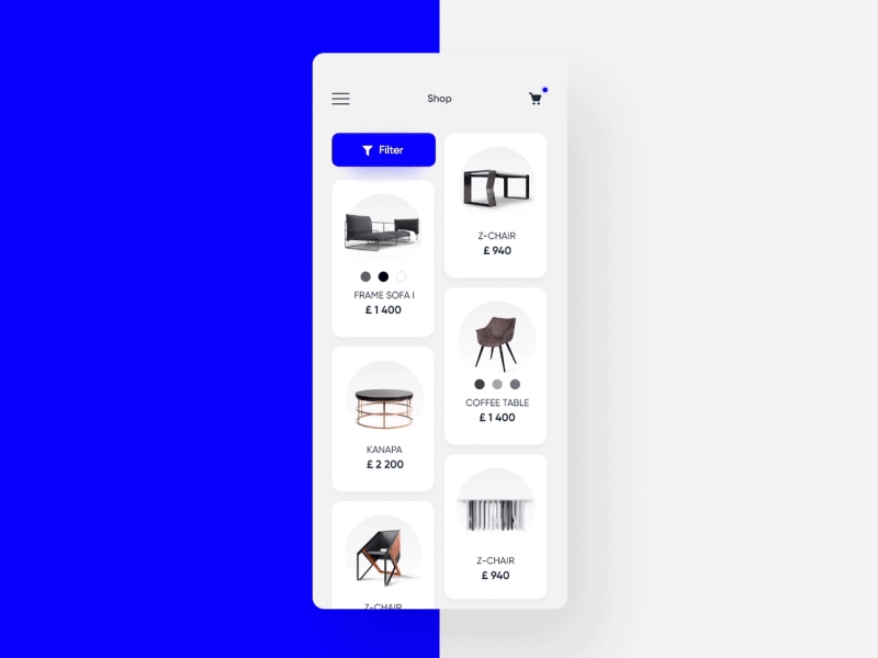 App Furniture store (Animate) animate app buy furniture interior iphone kfrv minimal product service shop store ui ux website