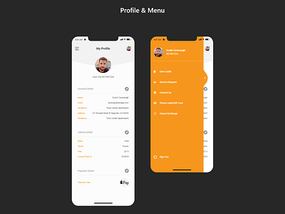 Profile & Menu (App Screens) app app menu app profile business design menu mobile app profile typography ui ui ux design ux website website design