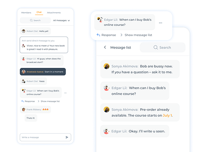 Chat feature – message list chat edtech education feature message platform