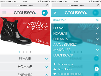 Mobile version menu - chaussea.com chaussea ecommerce fadein iphone menu mobile shoes