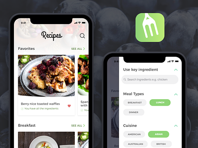 Recipe app with filtering app app icon branding design filtering filters food interface ios logo ui ux