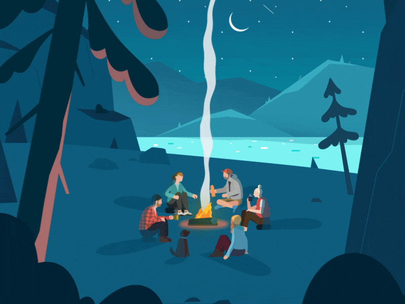 Camp Fire Stories 2d after affects animation campfire camping design gif animation illustration motion design motion designer motion graphics