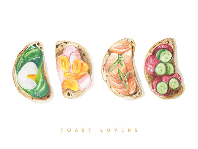Toast Lovers avocado avocado toast bread colorful eggs food illustration toast toasted watercolor yummy