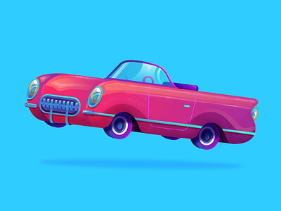 Baby you can drive my car! blue car colorful illustration nice pink vector vehicle vintage