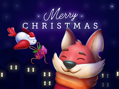 Merry Christmas character christmas color colorful fox gift illustration joyful merry new night shinny stars
