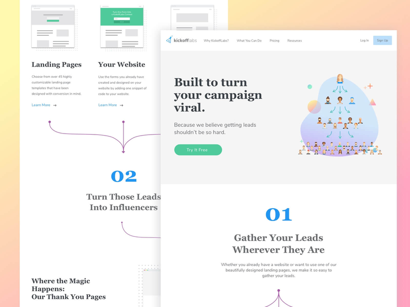 KickoffLabs - How It Works Page design how it works illustration landing page logo minimalistic sketch ui ux