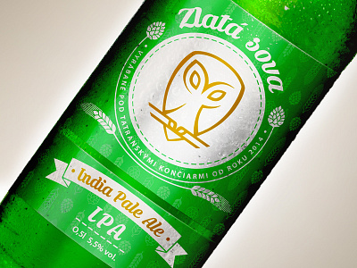 Golden owl beer etiquette barley beer brewery circle etiquette gold hops logo owl