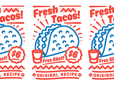 Fresh Tacos! apparel badge fastfood illustration lettering mexican taco tee texture tshirt typography