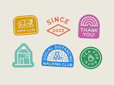 Stickers for Home 2020 badges branding covid 19 iconography illustration lockdown logo quarantine sofa club stickers symbol tea texture typography walking club