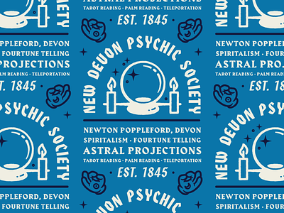 New Devon Psychic Society Ad advert advertising astral projections badge branding devon hands iconography illustration lettering lockup psychic typography