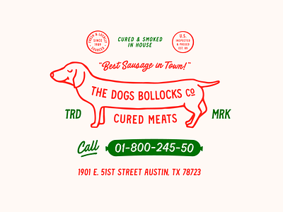 The Dogs Bollocks Co. badge branding cured meat dogs iconography illustration lettering lockup lockups logotype meats sausage text typography