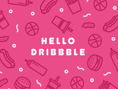 Hello Dribbble burger debut design fries gerkin hotdog icon illustration ketchup pattern soda