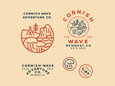 Cornish Wave adventure badge branding colour design form icon iconography illustration lettering lockup logo logotype monogram outdoor shape stamp texture typography vector