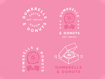 Dumbbells & Donuts badge branding colour crossfit design icon iconography illustration lettering lockup logo logotype stamp typography vector
