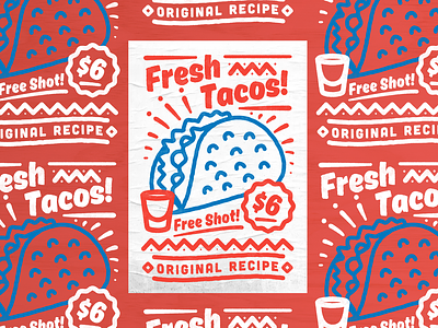Fresh TACOS! badge iconography illustration lettering mexican poster streetfood taco texture typography