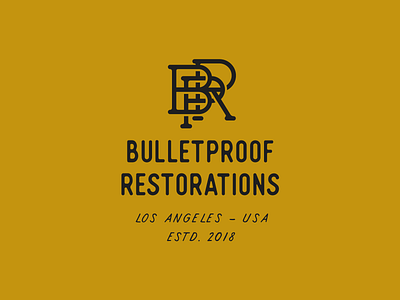 Bulletproof Restorations badge logo bullet car lettering lockup logo monogram restorations texture tuning typography