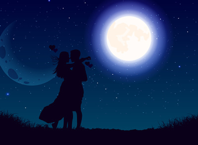 Moonlight night romantic background blue illustration landscape moon moonlight moonlight background night background romantic romantic background romantic couple sky star vector