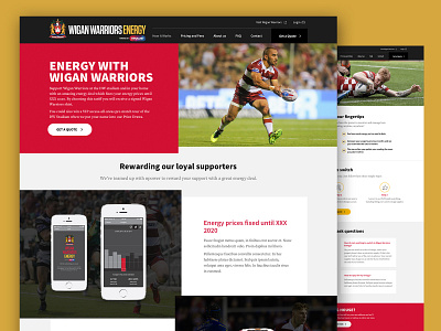 Wigan Warriors Energy clean color creative designer energy flat homepage interface landing page minimal red simple sketch sport ui ux web website