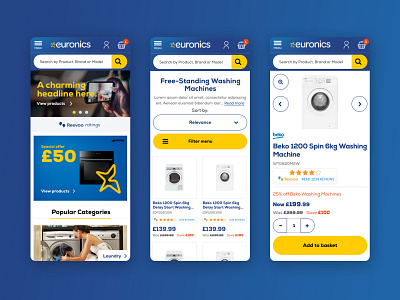 Euronics UK eCommerce website account blue clean design ecommerce flat homepage interface minimal products redesign shop simple ui ux web website white goods yellow