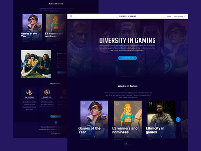 Diversity In Gaming clean color creative design digital flat games gaming interface landing page minimal purple simple technology ui ux web website