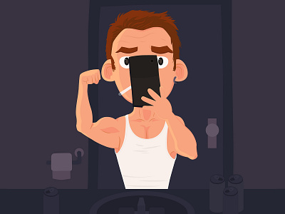 Dude selfie cartoon character clean flat illustration man vector