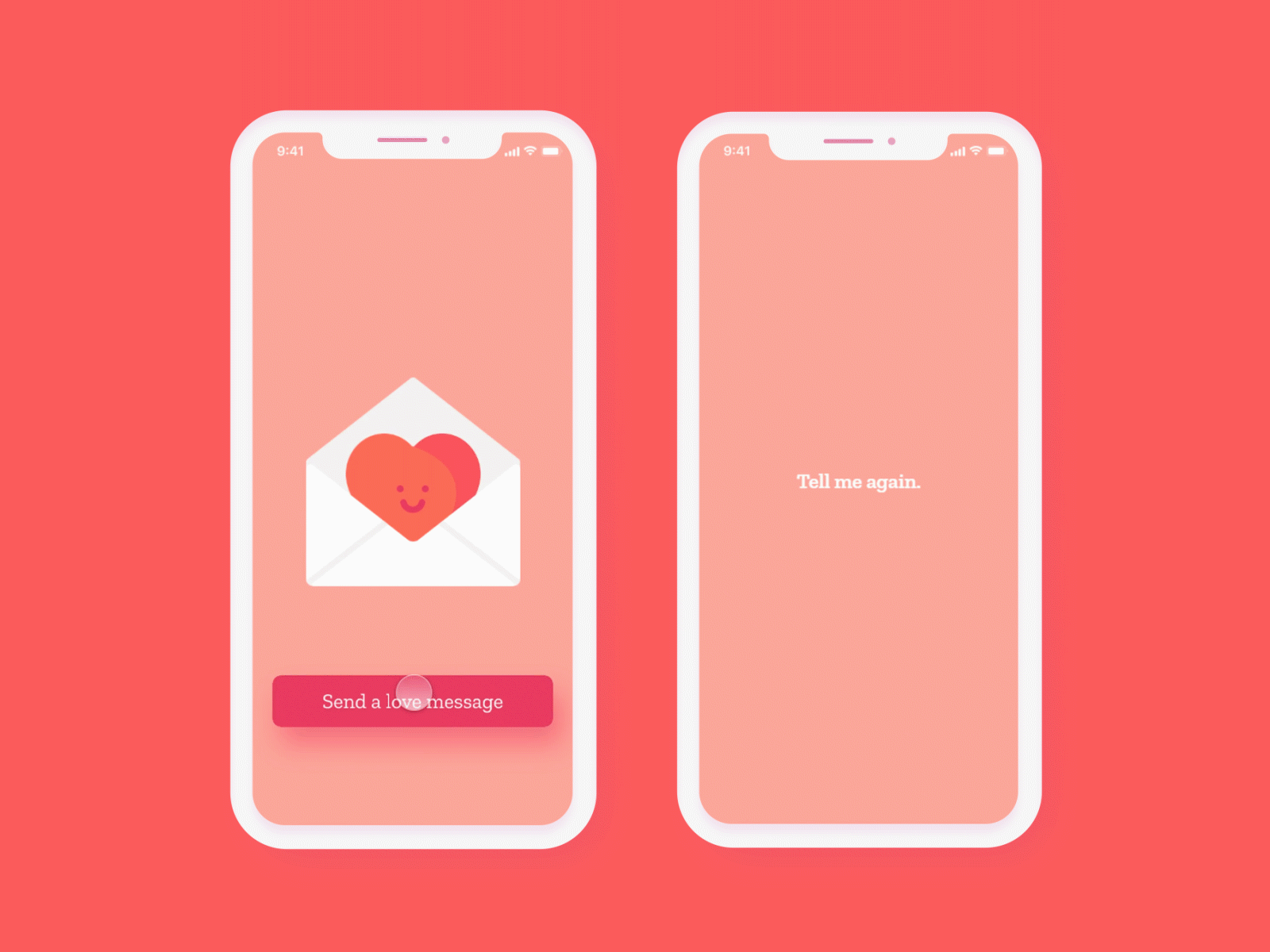 Tell Me Again - Love Message after effects animation flat heart illustration interation design love message minimal protopie prototype ui