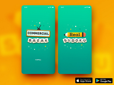 Real Sudoku logo and Commercial break screen illustration logo mobile app screens