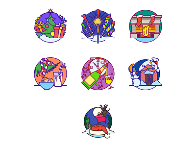 Xmas icons colorful flat icon merry christmas outline santa