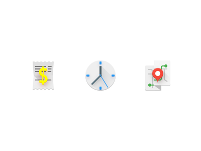 Bill, clock and map colorful flat map material design time web